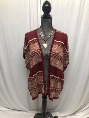 Fresh Striped Open Front Cardigan Womens Size Medium Lightweight Maroon Sweater